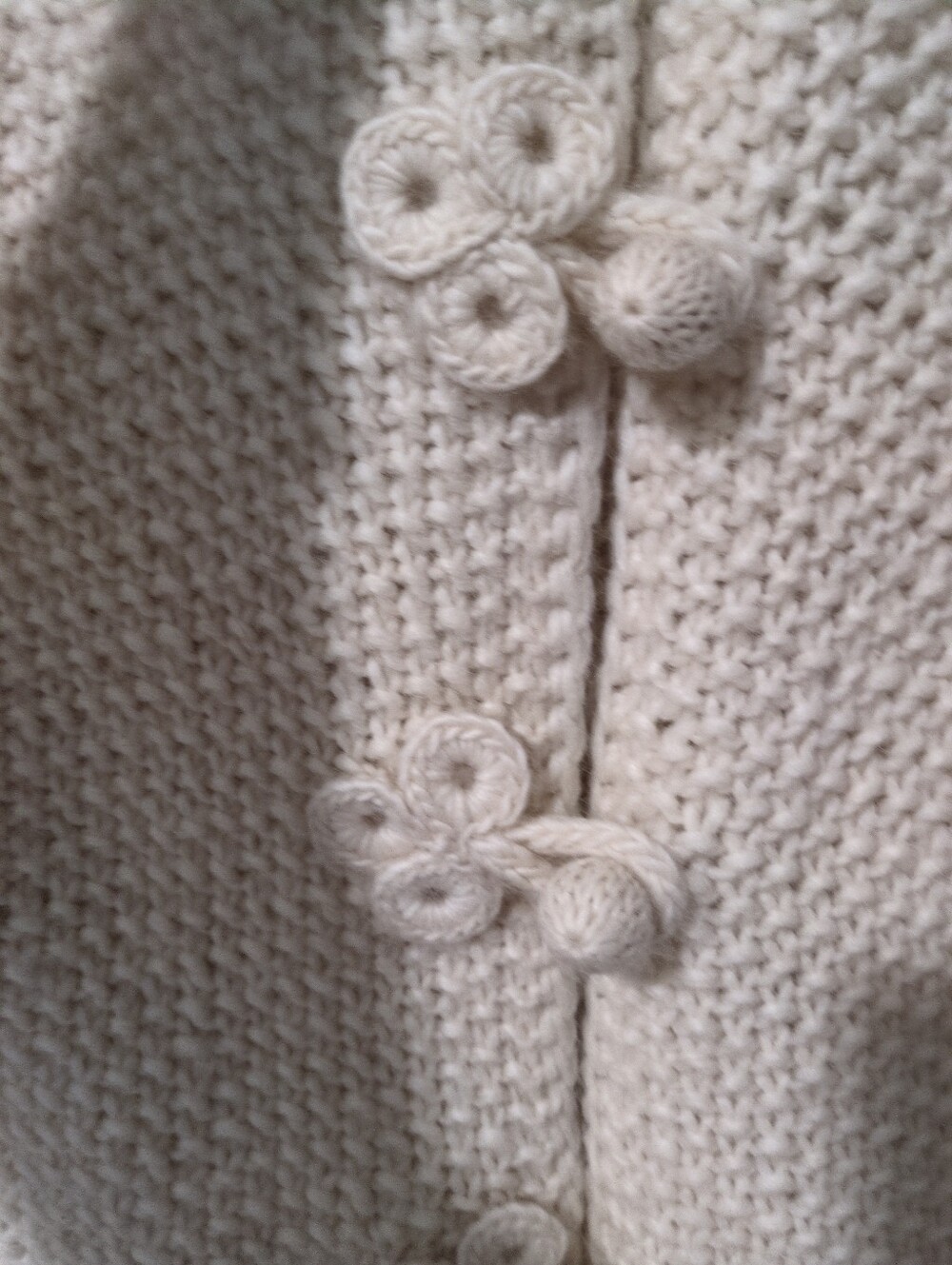Artisan Cream Knit Cardigan with Crochet Flower Buttons